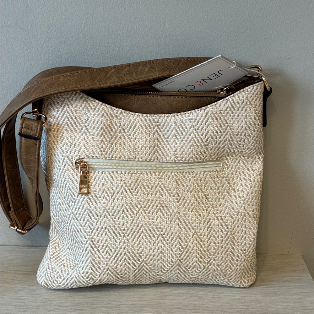 NWT JEN&co canvas Cream and Brown Women's Bag